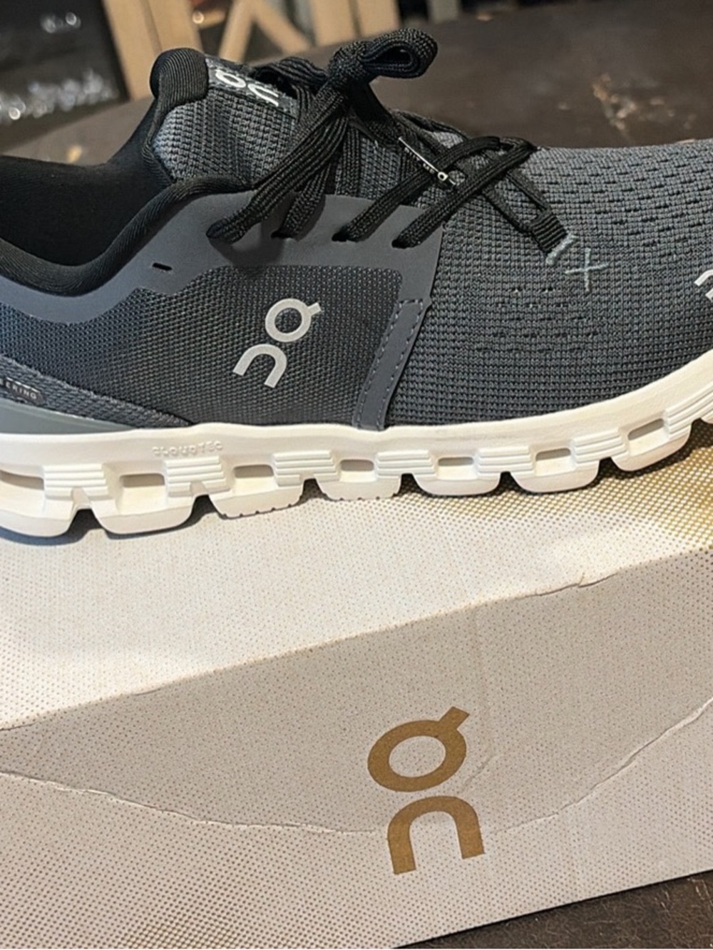 On Running Men's Athletic Shoe - Black and Gray with White Sole